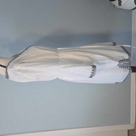 MARKET & SPRUCE 3/4 Sleeve Dress White W/ Navy Beaded & Embroidered Detail LARGE - Picture 7 of 13